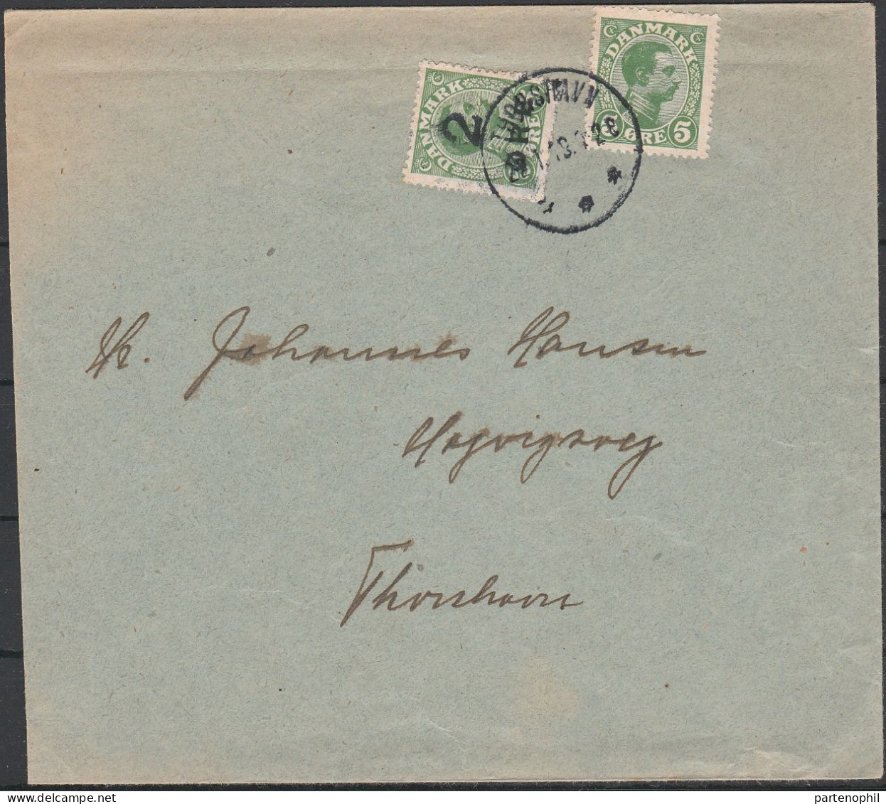 461 - Denmark Faroe Islands - 1919 - Lettera In Affrancatura Mista Isole Faeroer 2 ö Su 5 ö Verde N. 1 + Danimarca 5 ö V - Cartas & Documentos