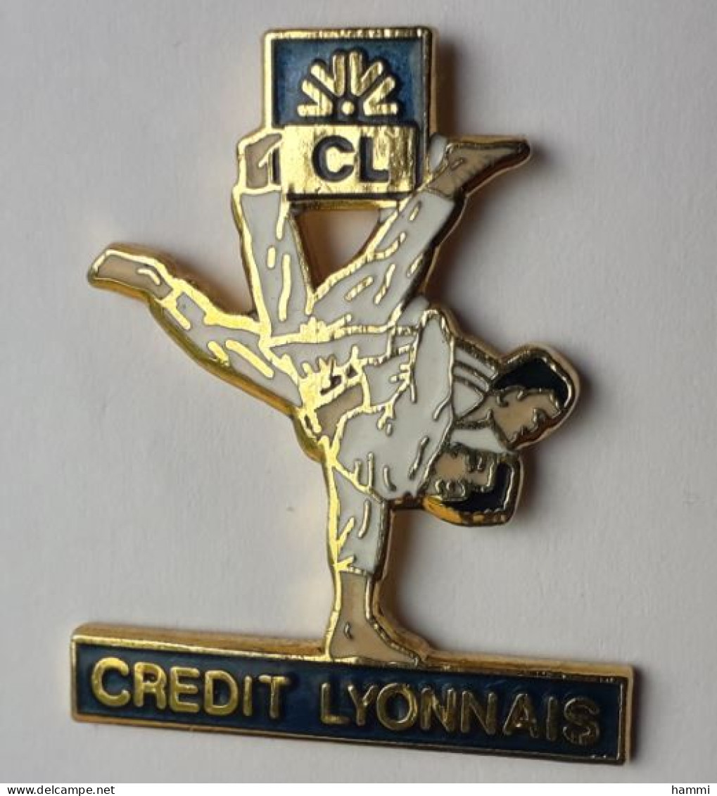 L09 Pin's Judo Bank Banque Crédit Lyonnais Qualité Egf Achat Immédiat - Bancos