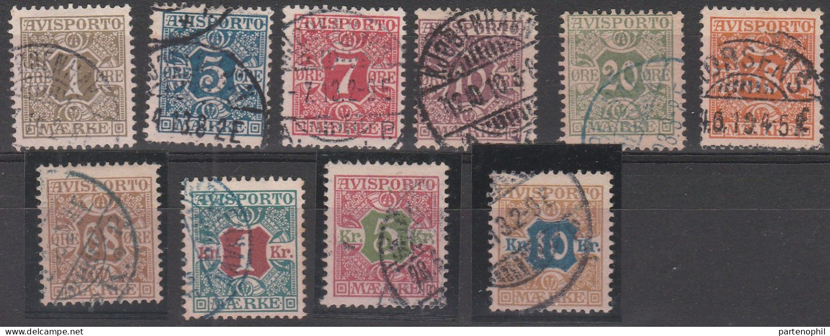 458 - Denmark Danimarca 1907 - Giornali - Cifra Al Centro N. 1/10. Cat. € 180,00. SPL - Used Stamps