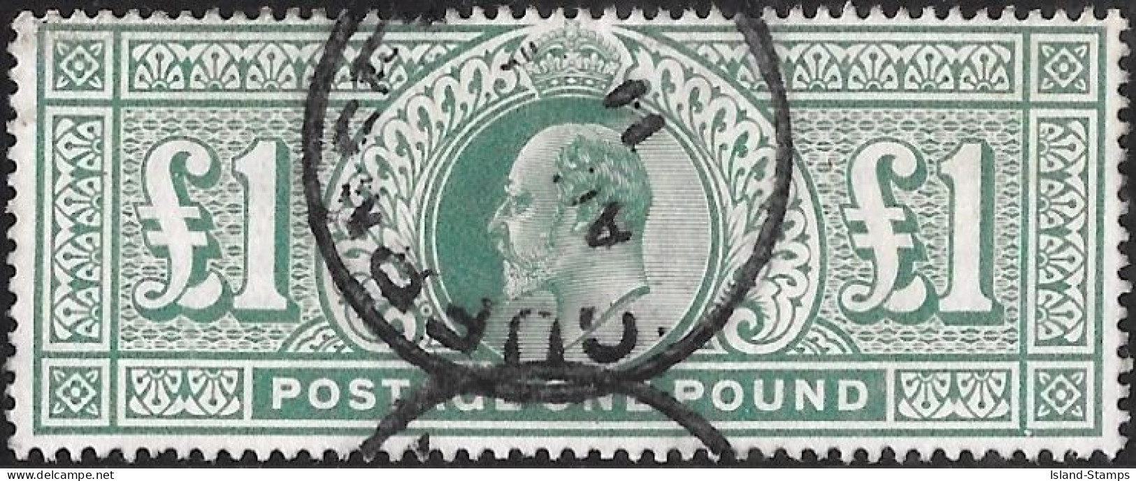 1902-10, King Edward VII £1 Dull Blue-green Fine Used Expertised On Reverse - Ongebruikt
