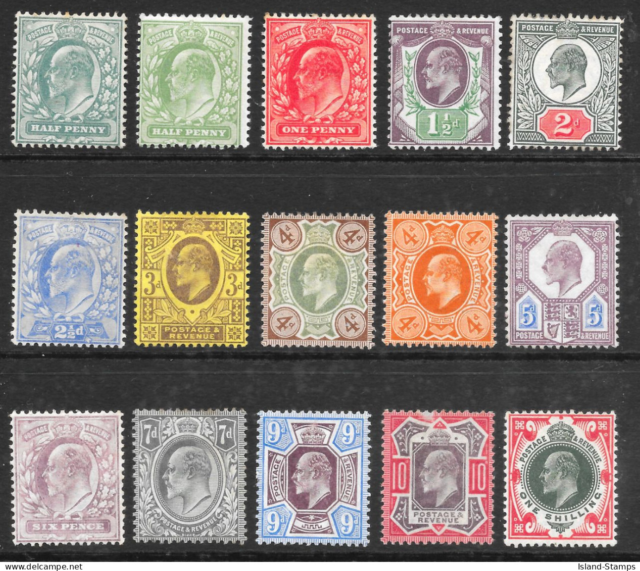 KEVII 1902-13 SG215-314 ½d-1s Set (15) Mounted Mint - Nuevos