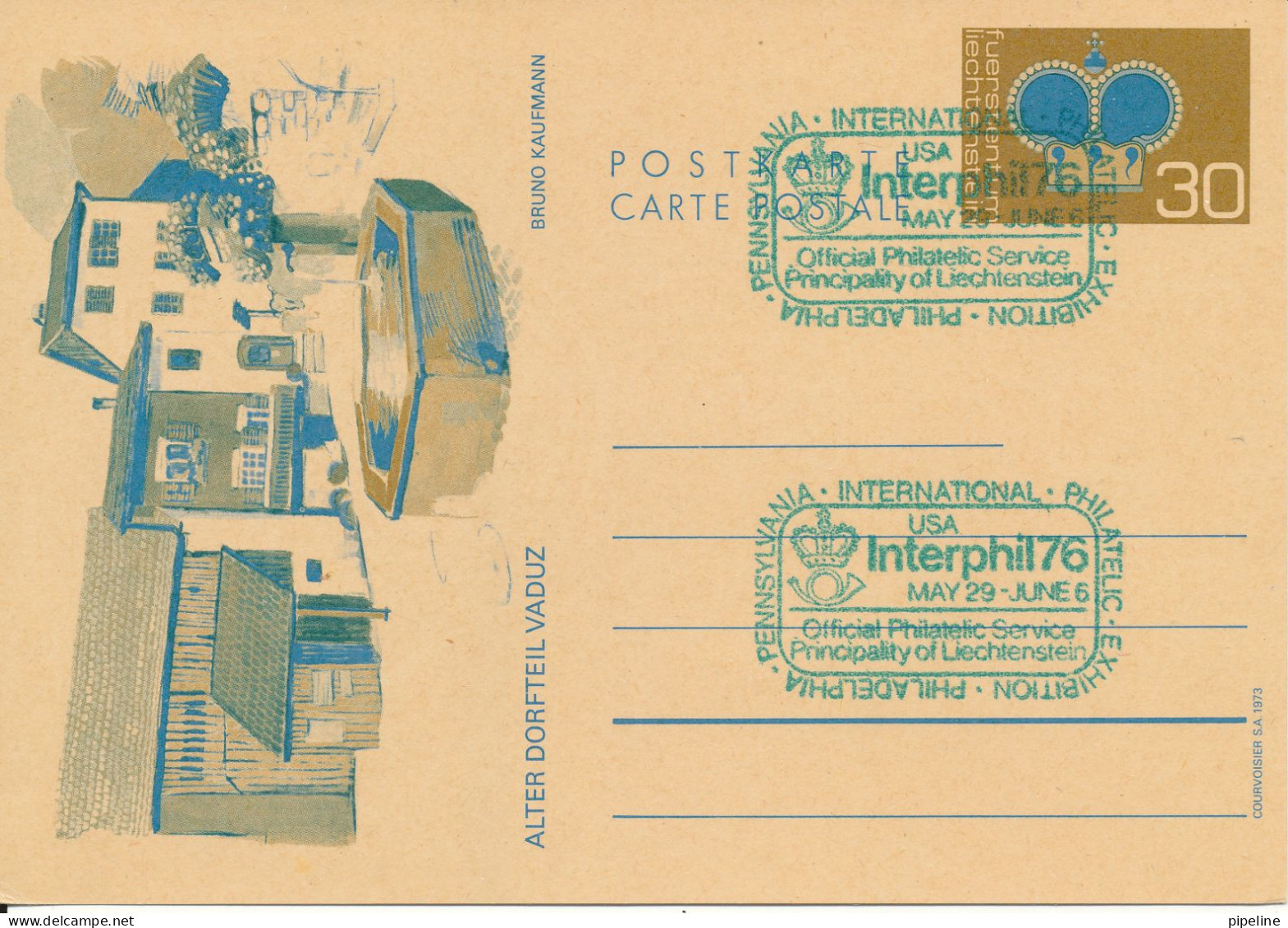 Liechtenstein Postal Stationery Card Interphil 76 USA 29-5 - 6-6-1976 - Stamped Stationery