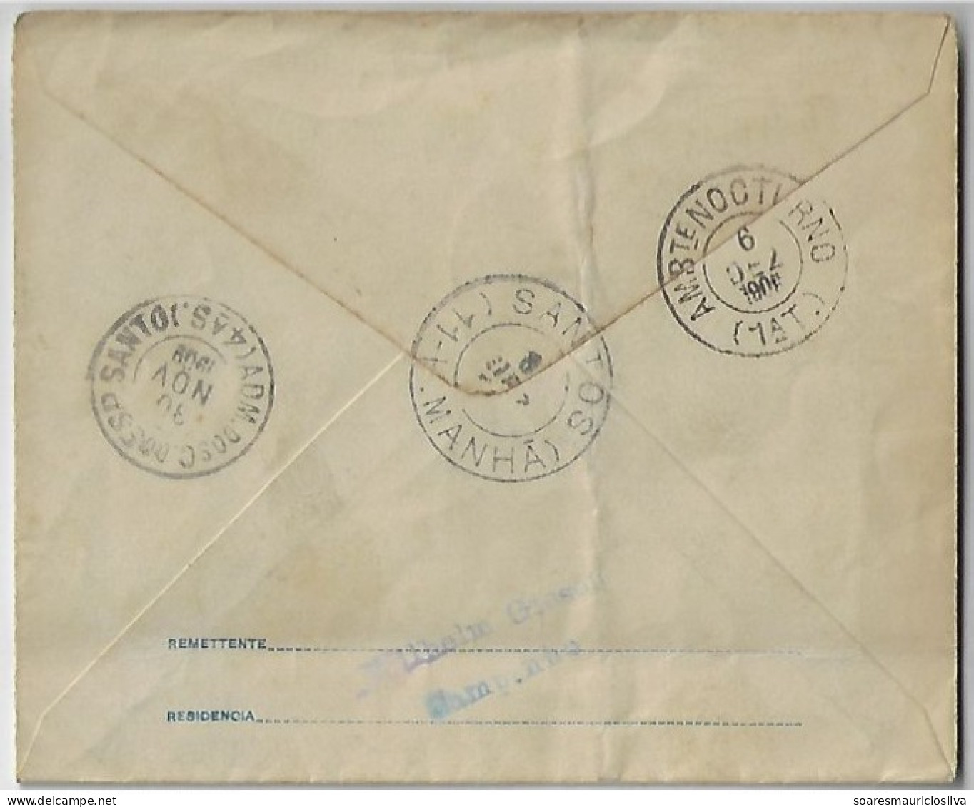 Brazil 1909 Postal Stationery Cover Stamp 200 Réis Espirito Santo To Santos Railway Cancel Sent To Zerrenner Bülow & Co - Postal Stationery