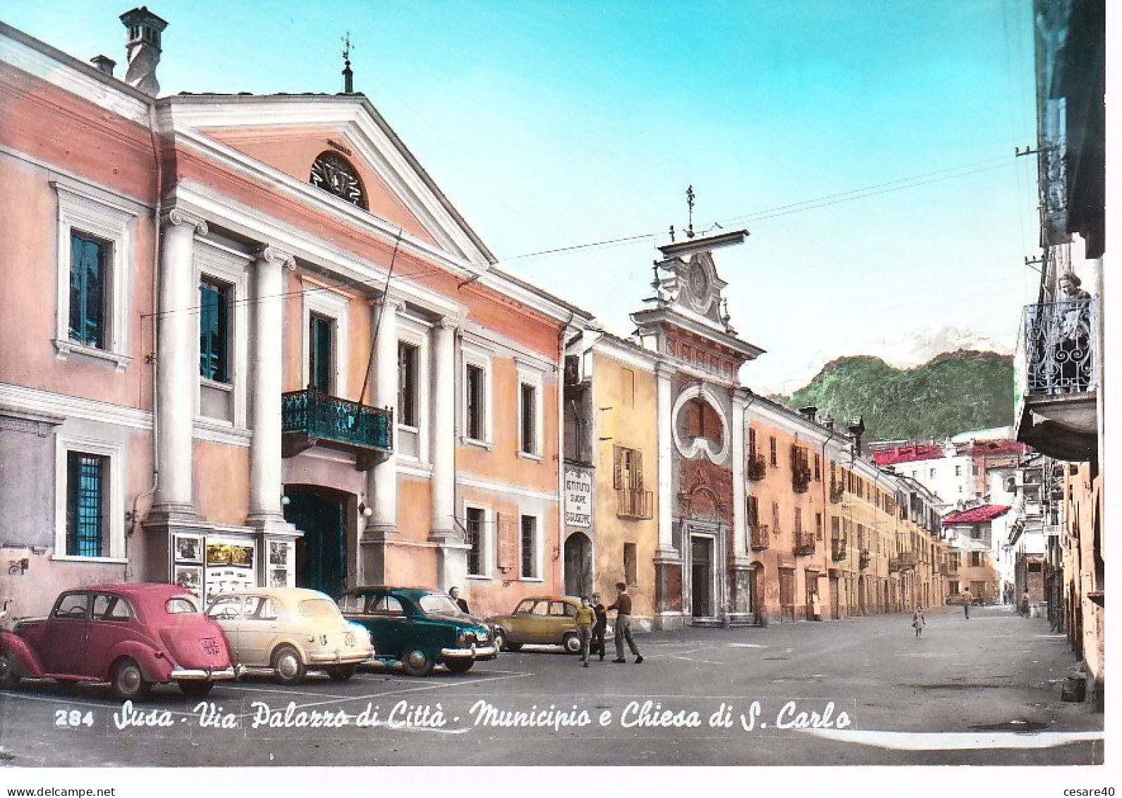 ITALIA - TORINO - SUSA (torino) - Municipio E Chiesa, Animata Con Più Auto, For. Grande Anni 50 - FEB-22-78 - Transports