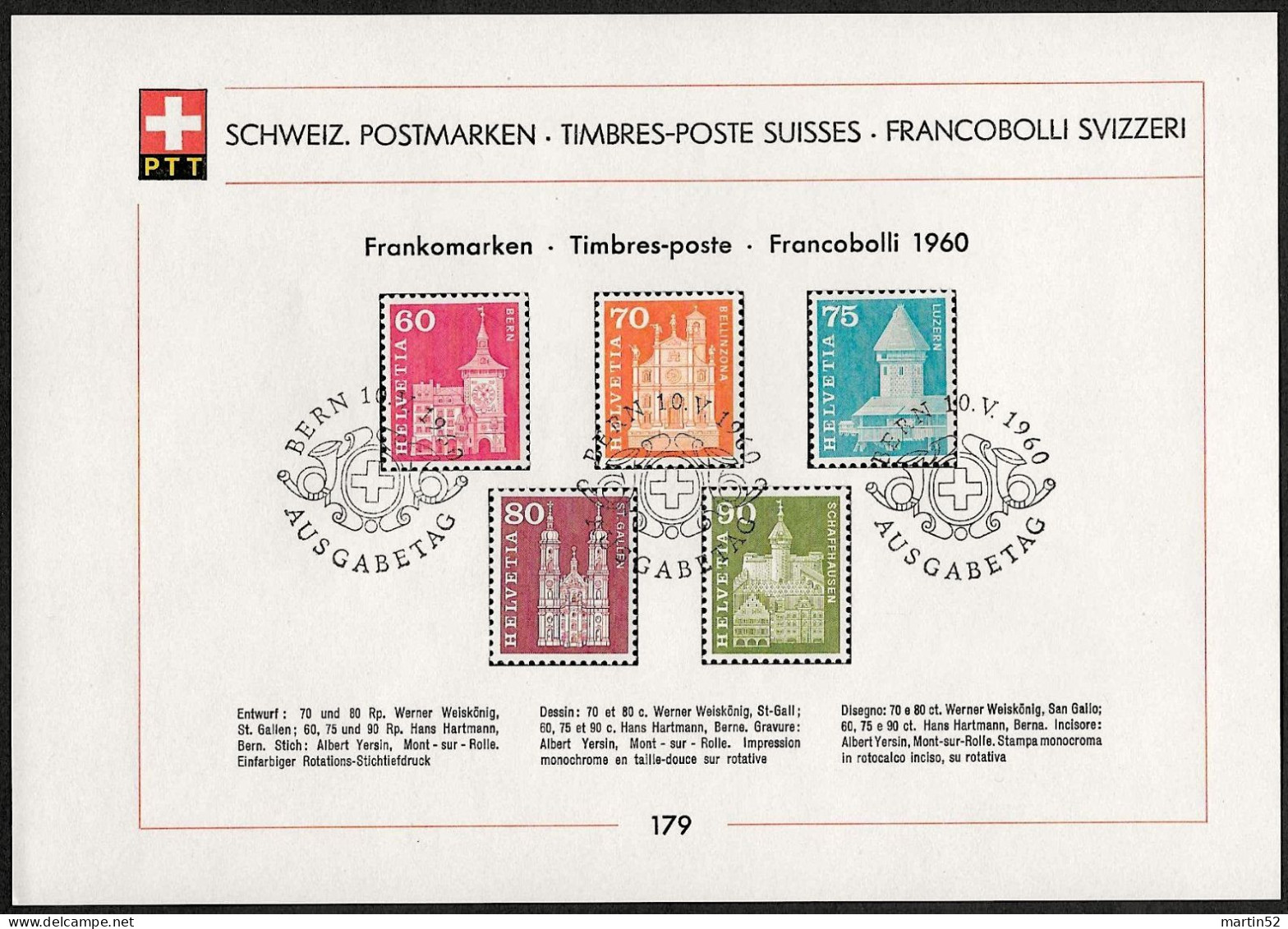 SCHWEIZ SUISSE 1960: PTT-Sammelblätter Officiel N°177-180 Mit Zu 355-372 Mi 696-713 ET-⊙ BERN 10.V.1960 (SBK CHF 250.00) - FDC