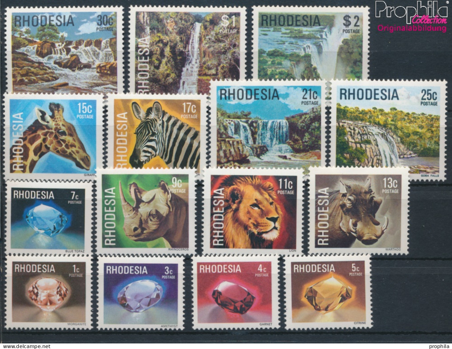 Rhodesien 206-220 (kompl.Ausg.) Postfrisch 1978 Edelsteine, Tiere, Wasserfälle (10285535 - Rhodesia (1964-1980)