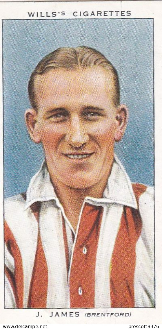 24 J James Brentford  FC  - Wills Cigarette Card - Association Footballers, 1935 - Original Card - Sport - Wills