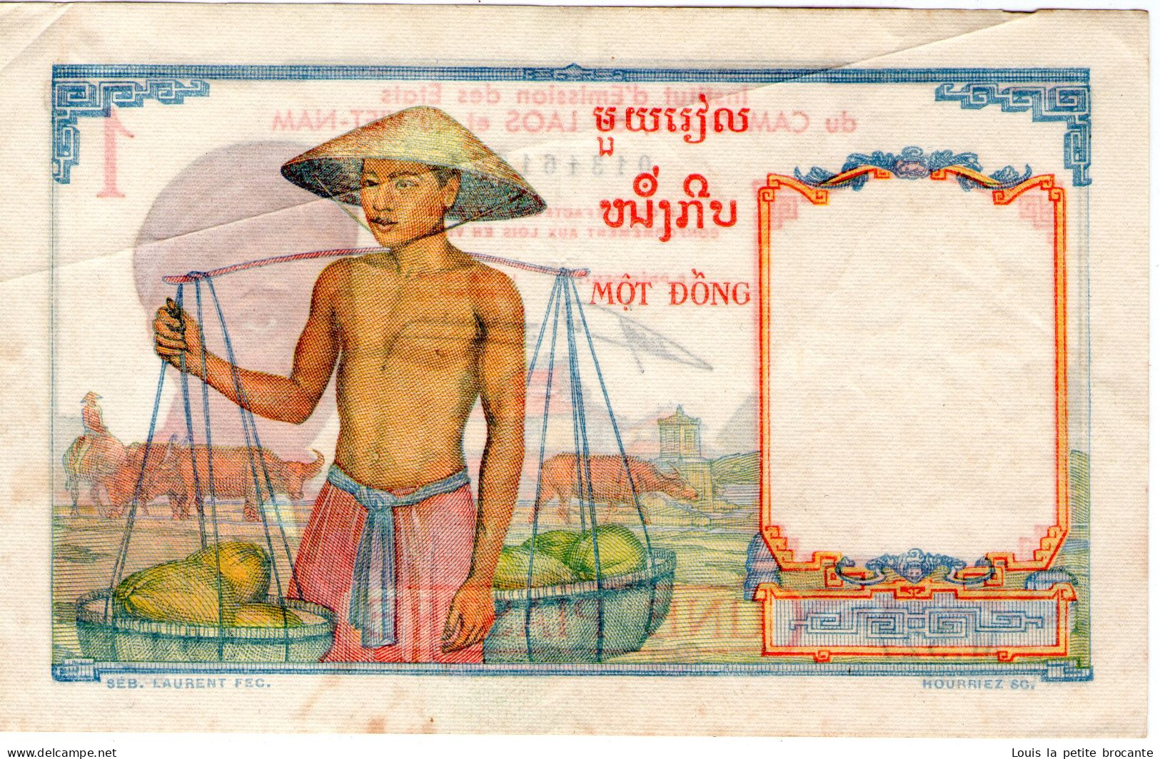 Billet Indochine De 1 Piastre (Cambodge/Laos/Vietnam) Bel état Avec 1 Pli Traversant  M 527 594 - Indochine