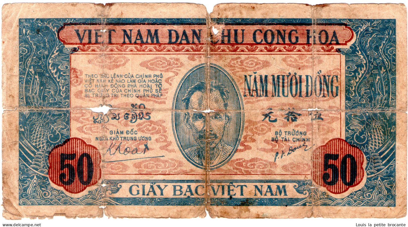 Billet Vietnam De 50 Dong 1947 état Très Moyen Avec Nombreux Trous - Vietnam