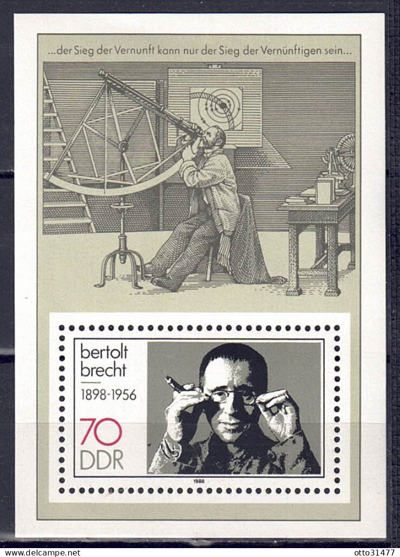 DDR 1988 - Bertolt Brecht, Block 91, Postfrisch ** / MNH - 1981-1990