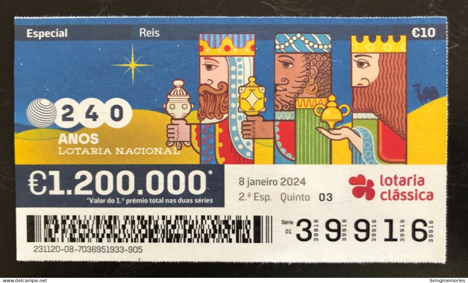 116 H, 1 X Lottery Ticket, Portugal, « REIS MAGOS », « MAGI », « ROIS MAGES », « CAMELS », 2024 - Biglietti Della Lotteria