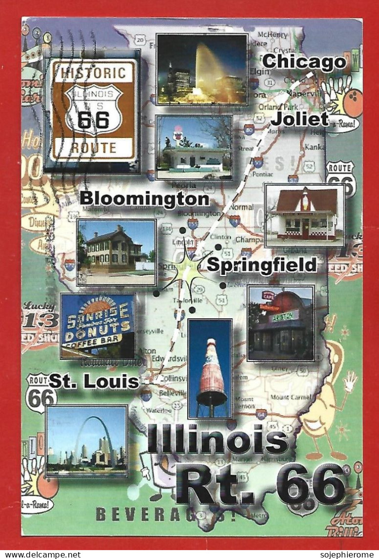 Saint Louis Springfield Bloomington Joliet Chicago (Illinois) Route 66 Ariston Sonrise Donuts Coffee Bar 2scans 2014 - Sonstige & Ohne Zuordnung