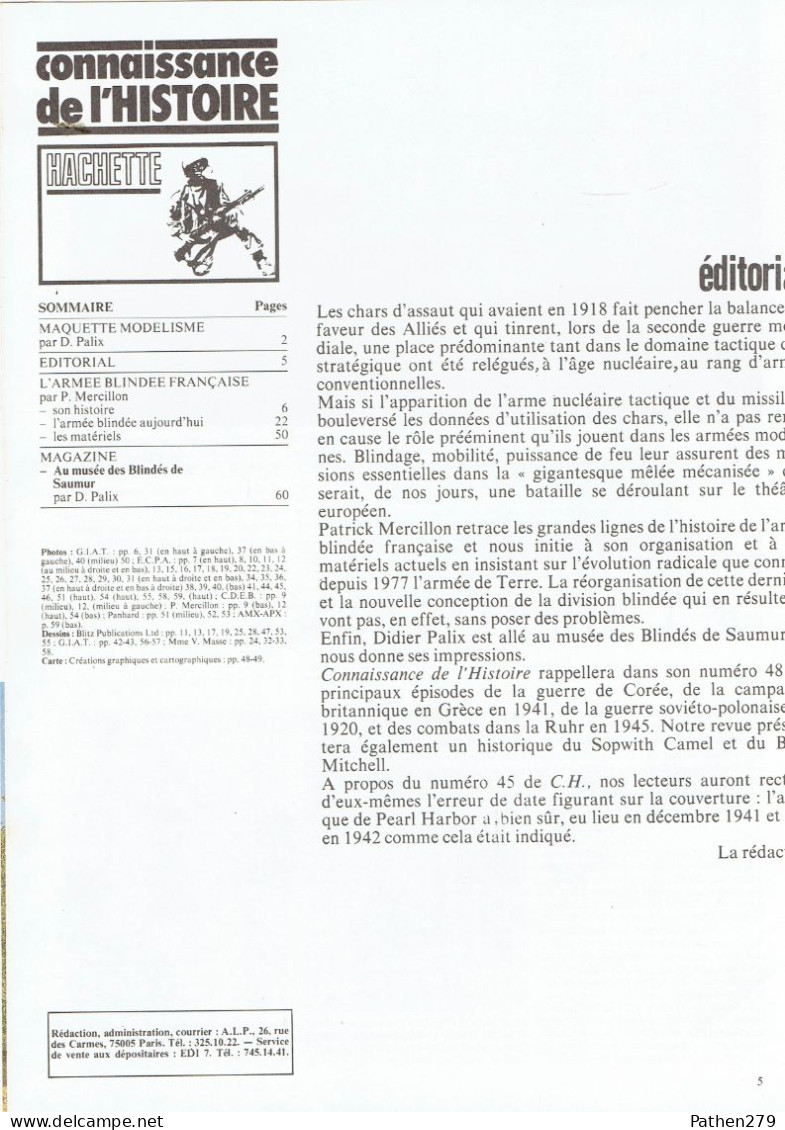 Connaissance De L'histoire N°47 - Hachette - Août 1982 - L'armée Blindée Française - Frans