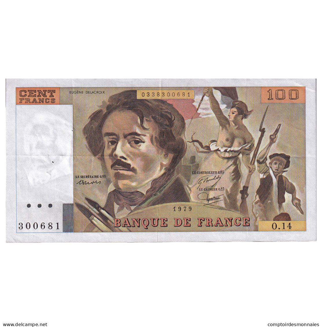 France, 100 Francs, Delacroix, 1979, O.14, TB+, Fayette:69.02C, KM:154a - 100 F 1978-1995 ''Delacroix''
