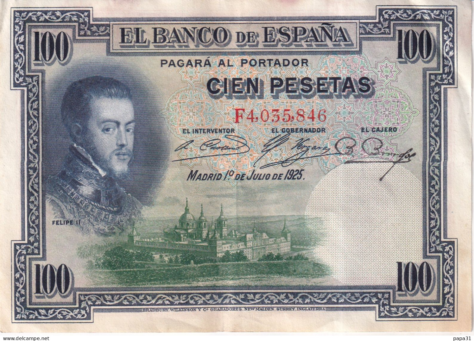 Billet , EL BANCO DE ESPANA , 100 Pesetas , F8.124.137 , FELIPE II - 100 Pesetas