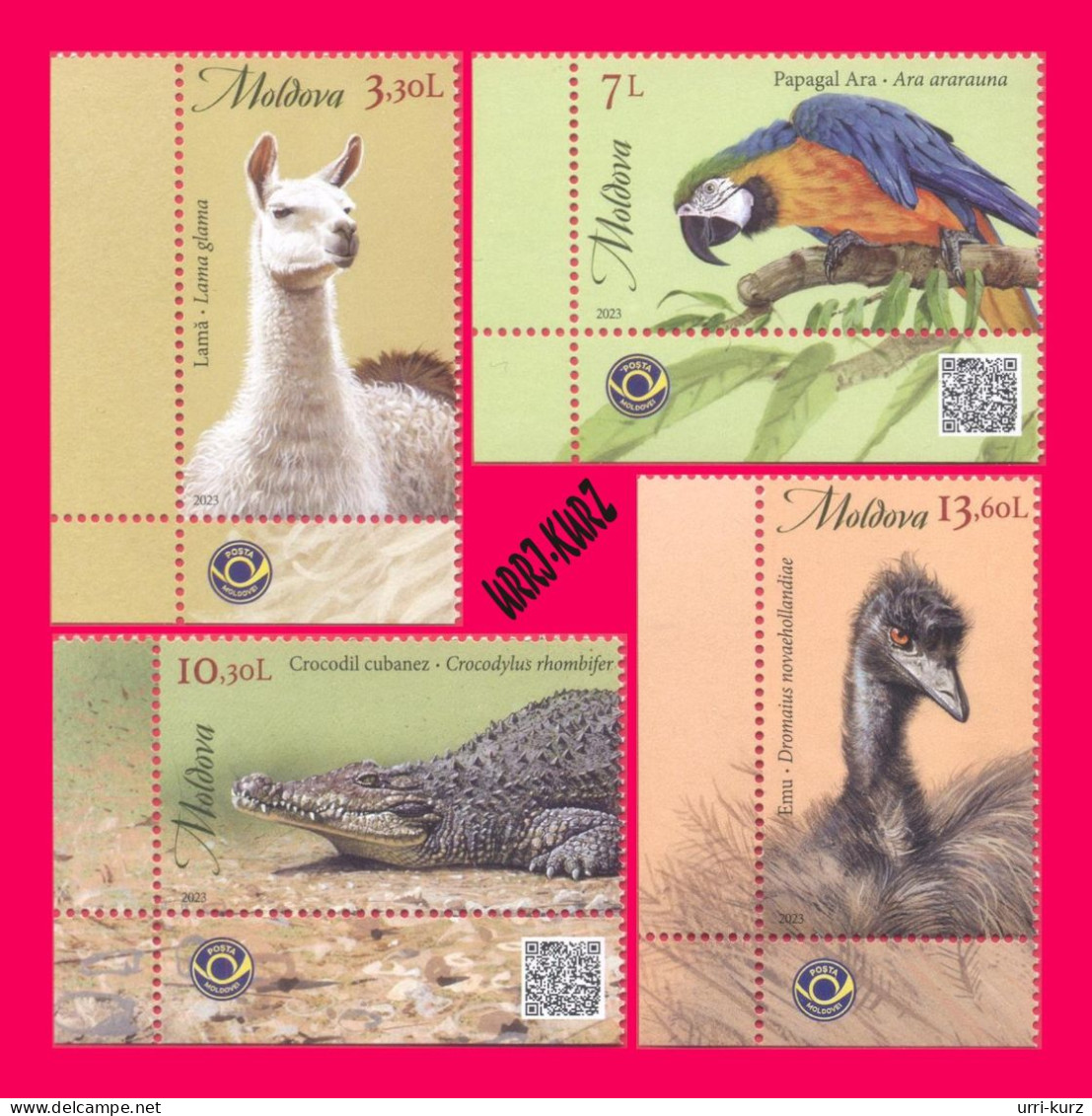 MOLDOVA 2023 Nature Fauna Animals Lama Reptiles Reptile Crocodile Birds Bird Parrot Emu Ostrich Chisinau ZOO 4v MNH - Papagayos