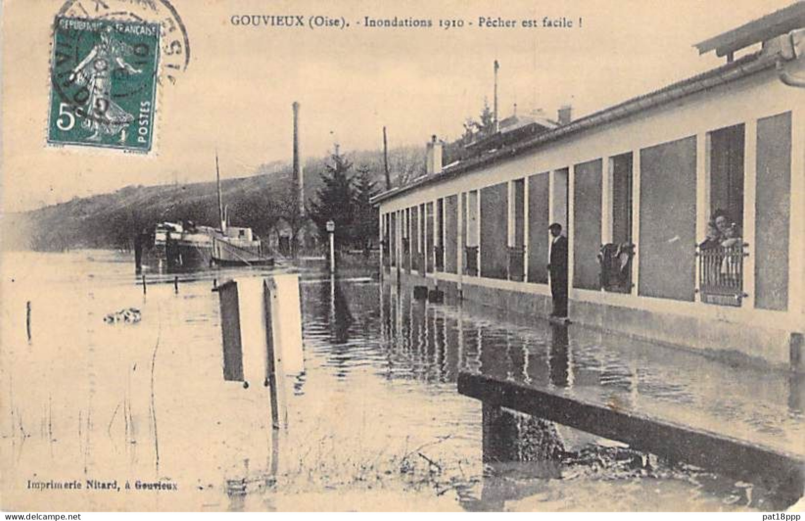 EVENEMENTS Castastrophe - INONDATIONS De 1910 - 60 - GOUVIEUX : Pêcher Est Facile ... - Overstromingen