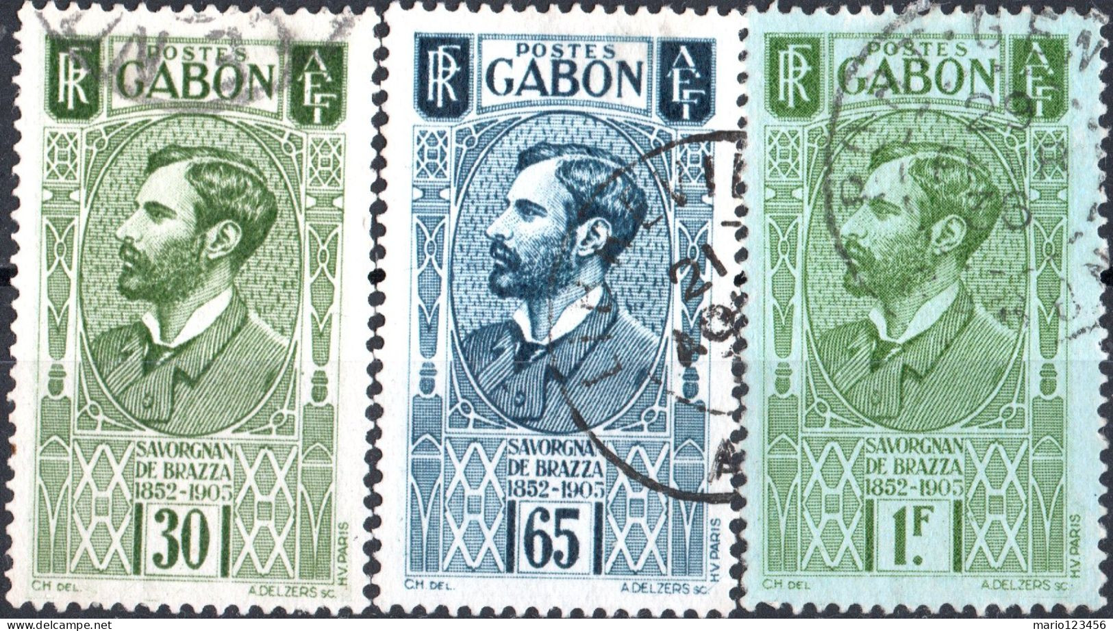 GABON, PAESAGGI, SAVORGNAN DE BRAZZA, 1932, FRANCOBOLLI USATI Scott:GA 132,136,139 - Usati