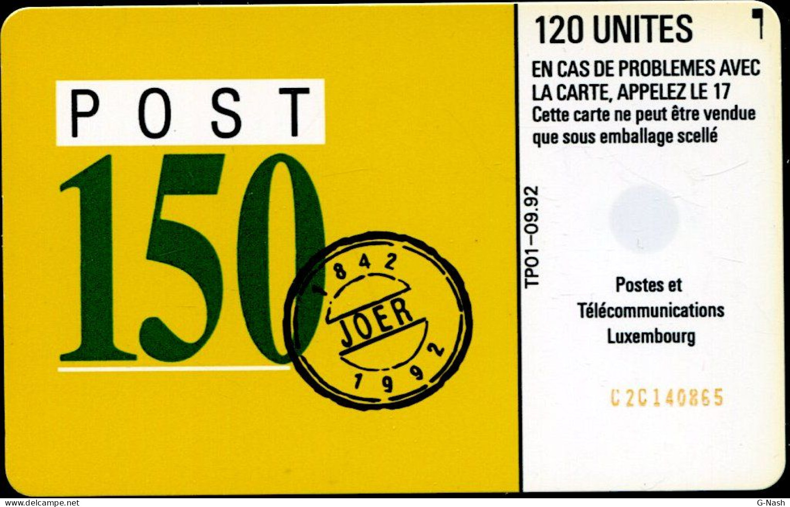 LUXEMBOURG - 120u  - Histoire Des Transports Postaux SC4 (TP01 - 09/92) - Lussemburgo