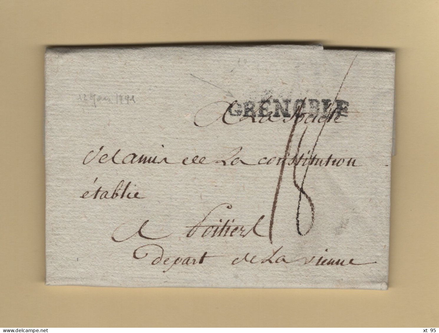 Grenoble - Isere - 1791 - Courrier Imprimé - Societe Des Amis De La Constitution - Tarif Et Affranchissement De Lettres - 1701-1800: Précurseurs XVIII