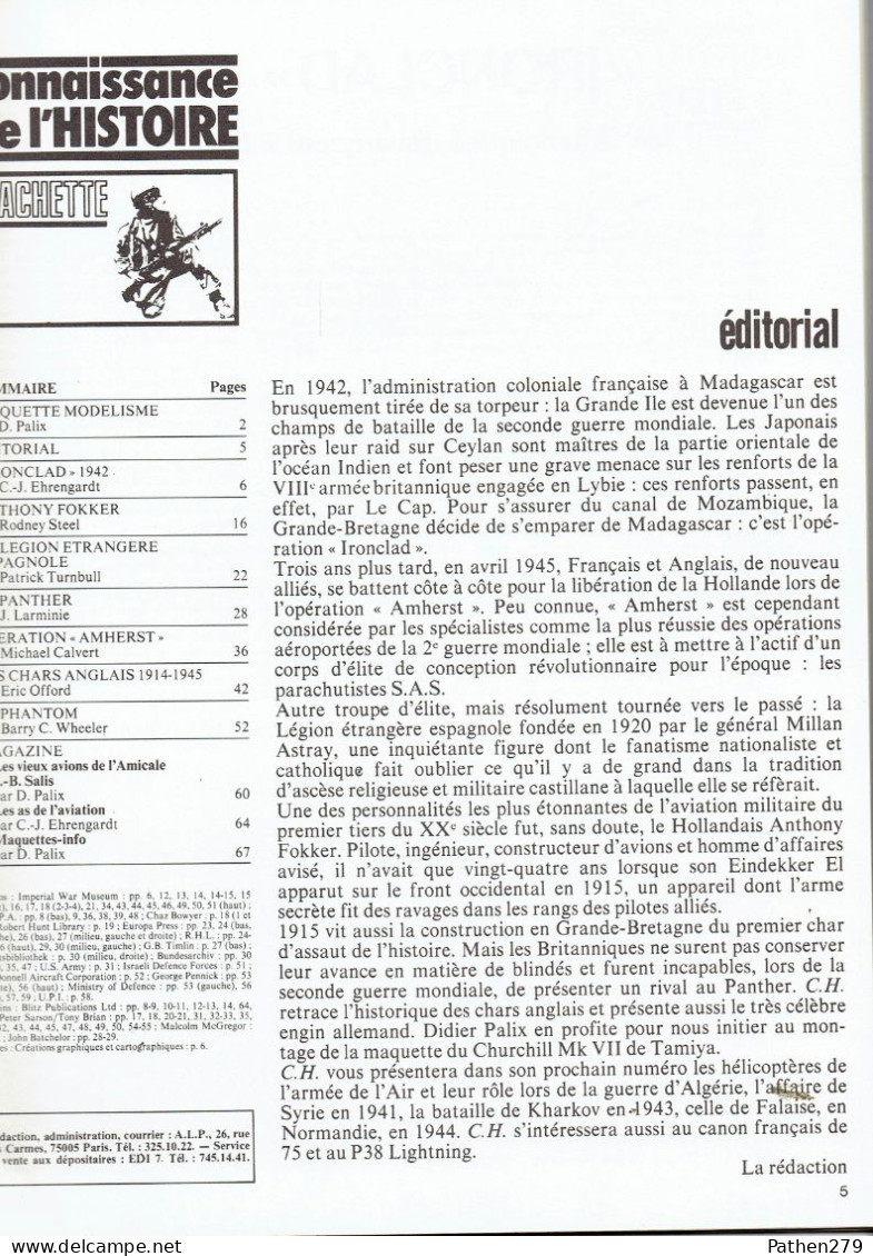 Connaissance De L'histoire N°44 - 03/1982 - Madagascar 1942/Fokker/Légion Espagnole/Panther/Amherst 1945/Chars Anglais - Französisch