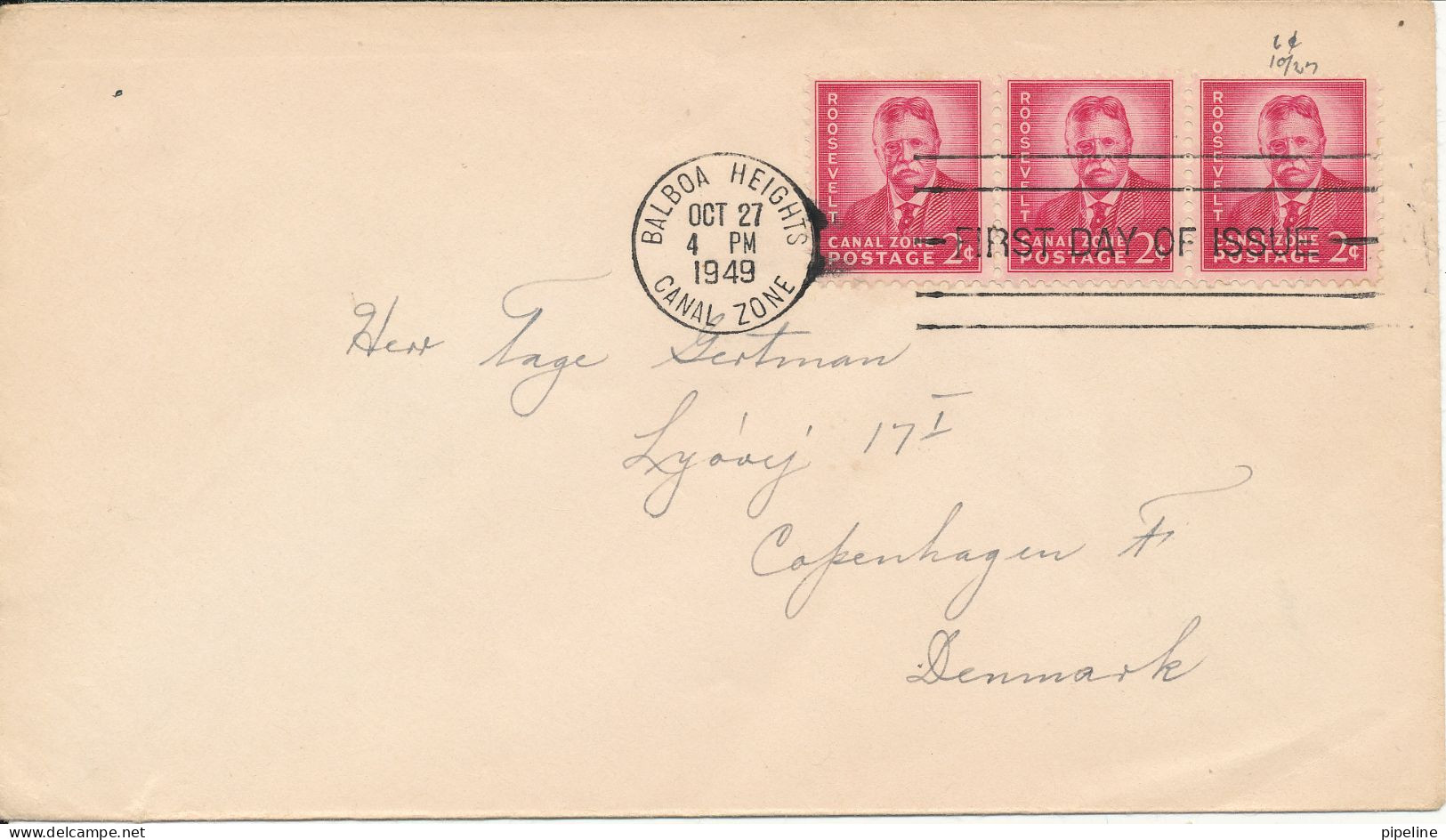 Canal Zone FDC Theodore Roosevelt 27-10-1949 - Kanalzone