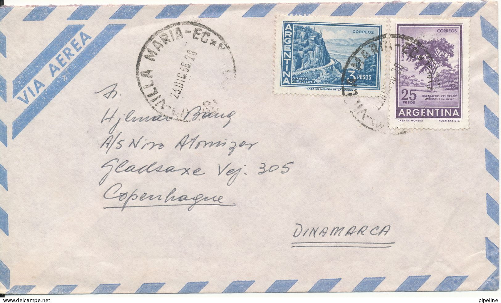 Argentina Air Mail Cover Sent To Denmark 25-12-1966 - Luftpost