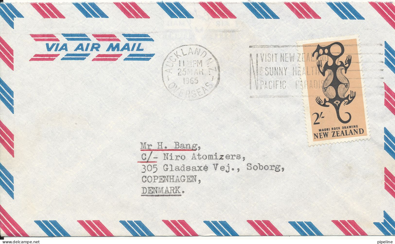 New Zealand Air Mail Cover Sent To Denmark Auckland Overseas 25-3-1965 - Corréo Aéreo