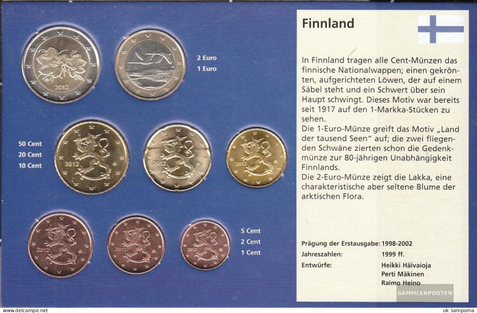 Finland 2012 Stgl./unzirkuliert Kursmünzensatz Stgl./unzirkuliert 2012 Euro-reissue - Finlandía