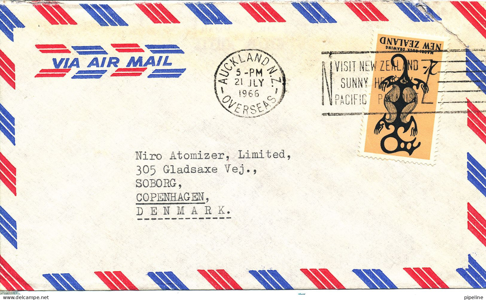 New Zealand Air Mail Cover Sent To Denmark Auckland Overseas 21-7-1966 - Luftpost