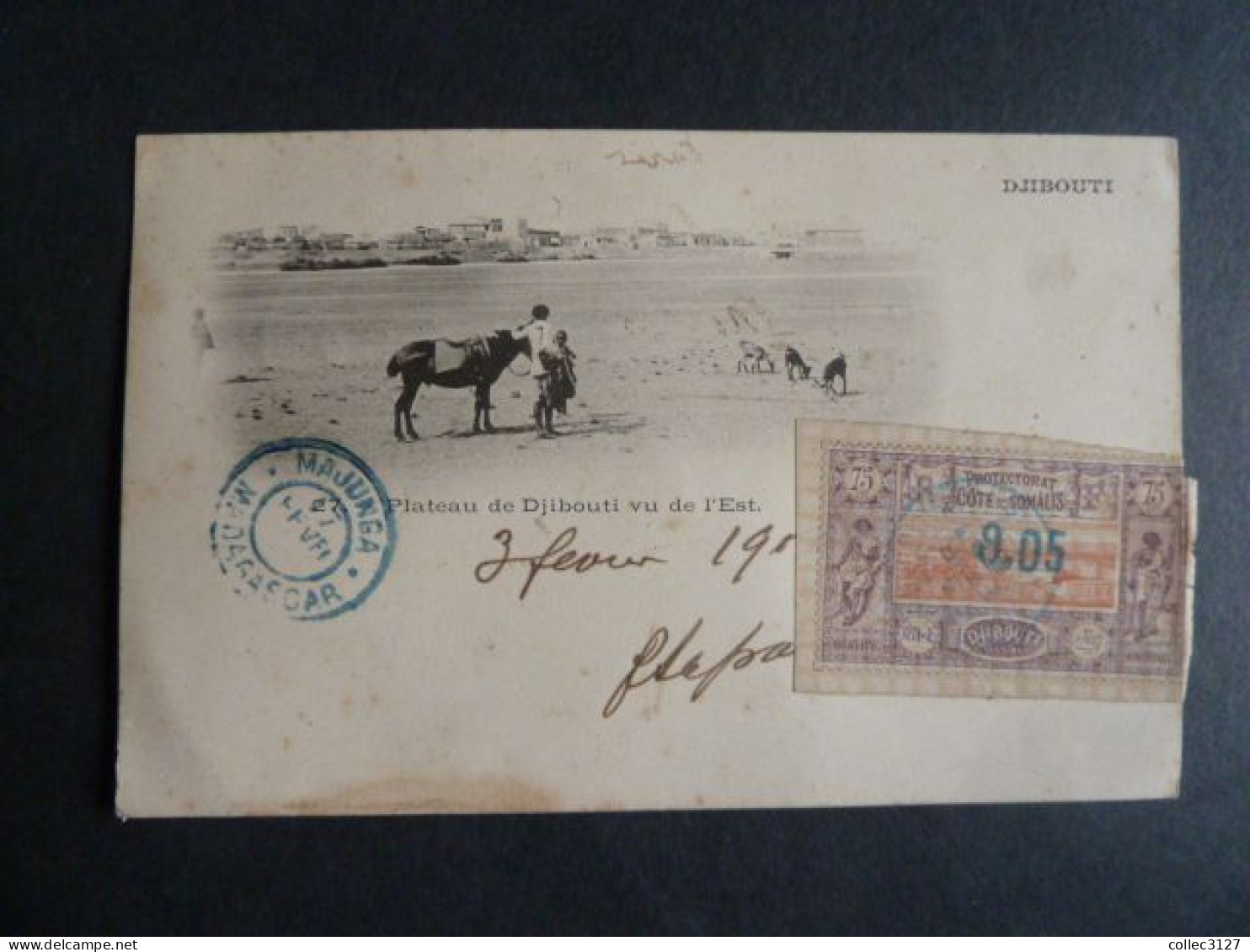 H2 - Cote Des Somalis - 2 YT 23 (1 Au Ro Et 1 Vo) Sur CPA De Djibouti Vers Majunga 1902 - Cachet Marseille à La Réunion - Lettres & Documents