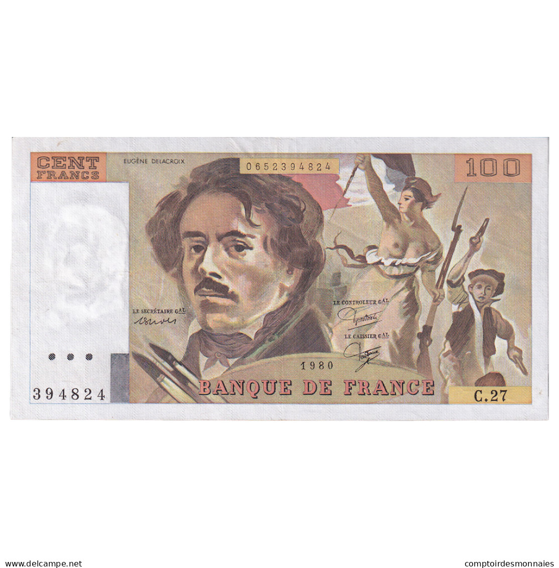 France, 100 Francs, Delacroix, 1980, C.27, SUP, Fayette:69.04a, KM:154b - 100 F 1978-1995 ''Delacroix''