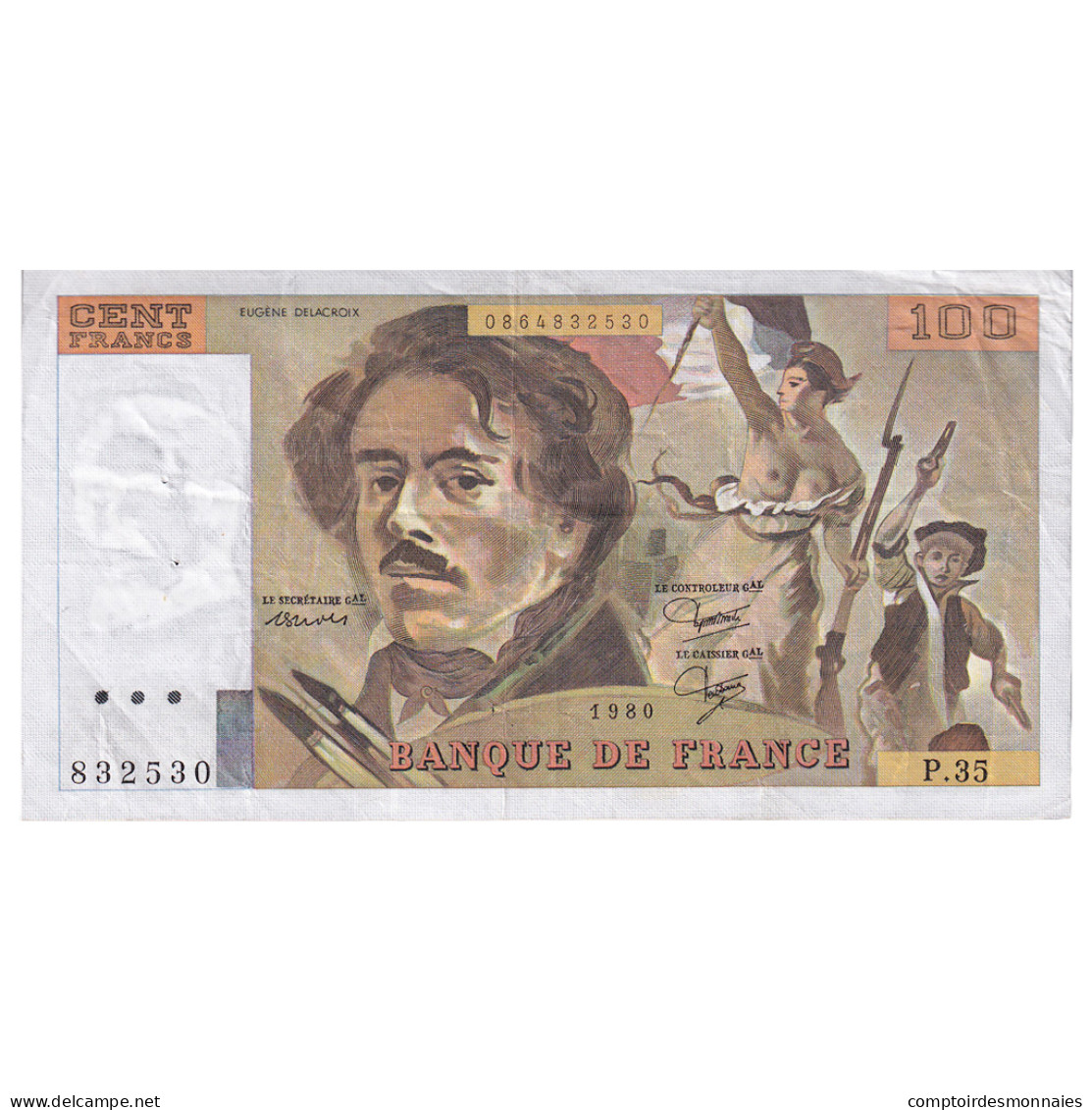 France, 100 Francs, Delacroix, 1980, P.35, TTB, Fayette:69.04b, KM:154b - 100 F 1978-1995 ''Delacroix''