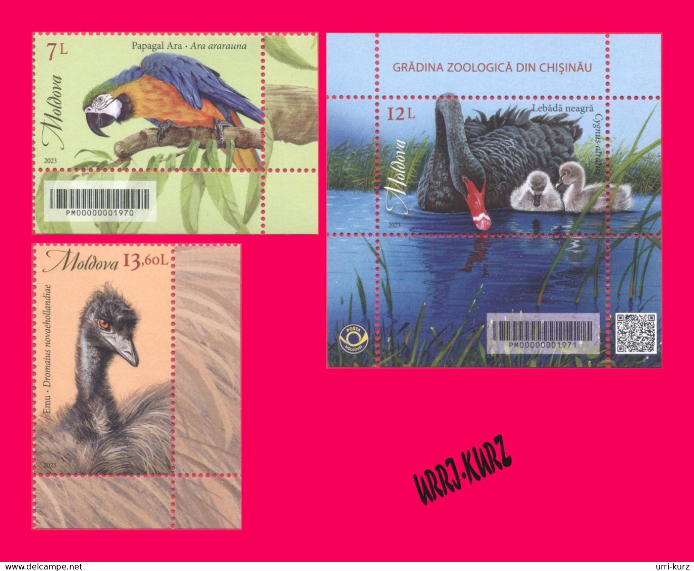 MOLDOVA 2023 Nature Fauna Animals Birds Bird Parrot Emu Ostrich Swan Chisinau ZOO 2v+s-s MNH - Struzzi
