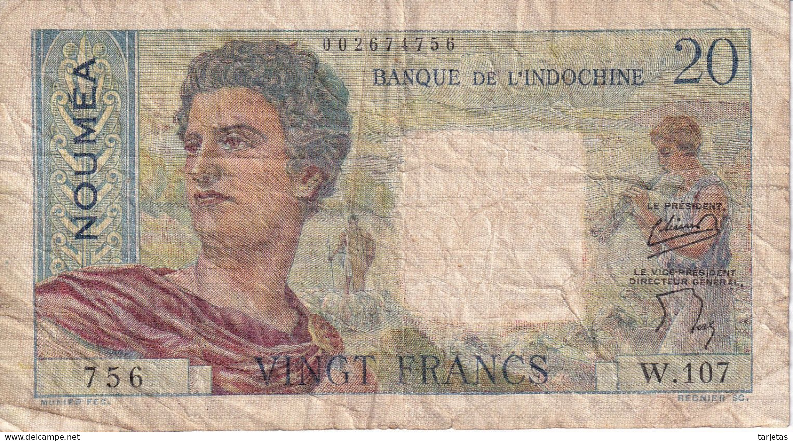 BILLETE DE BANQUE DE L'INDOCHINE DE NOUMEA DE 20 FRANCS DEL AÑO 1963 (BANKNOTE) - Sonstige – Ozeanien