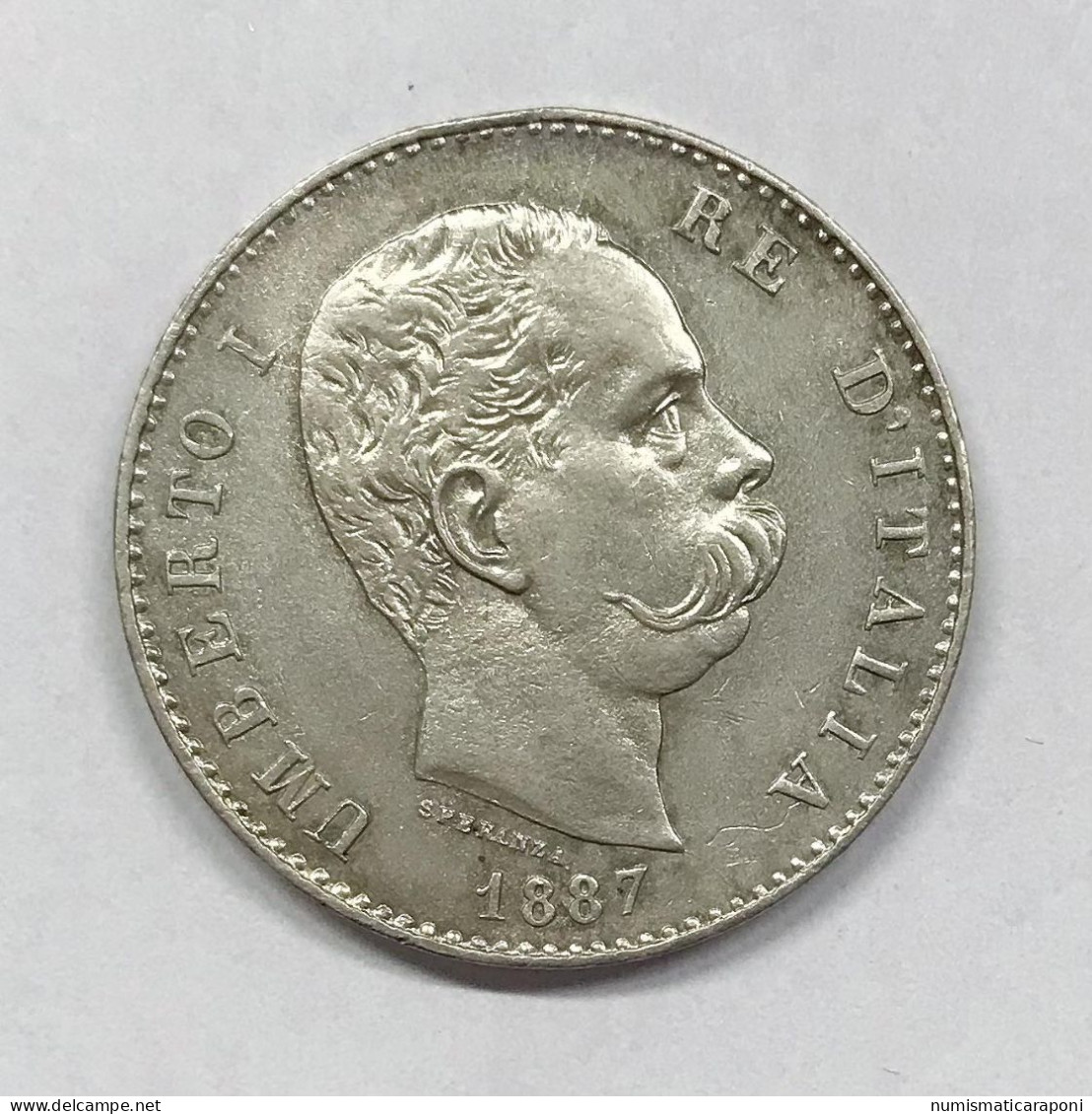 Umberto I° Re D'italia 1878-1900 1 Lira 1887 Gig.38 Spl Colpetto Alb.  E.1353 - 1878-1900 : Umberto I.