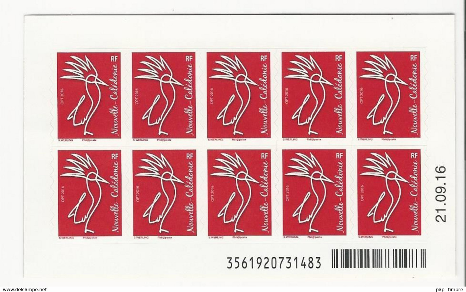 Nlle Calédonie - 2016 - Série Courante-Le Cagou - C1289 ** - Postzegelboekjes