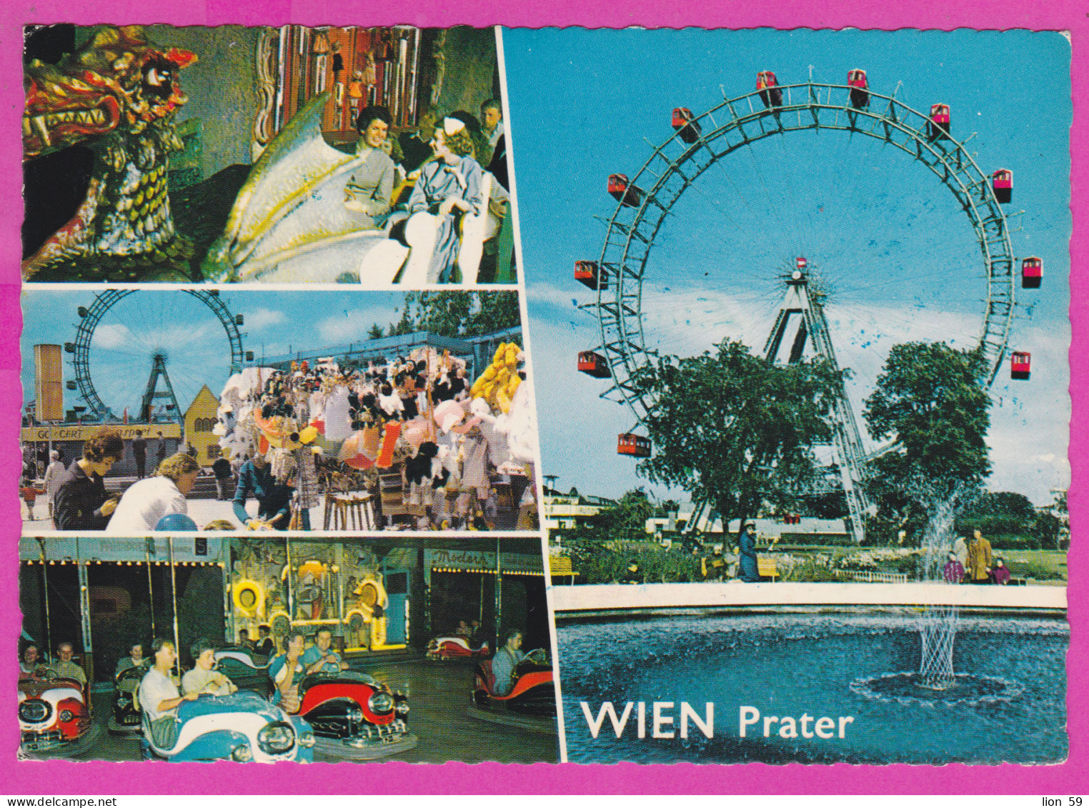 293546 / Austria - Vienna Wien - The Prater Ferris Wheel Electric Cars Dragon Cars PC 1967 USED 2 S Christkindl Church - Prater