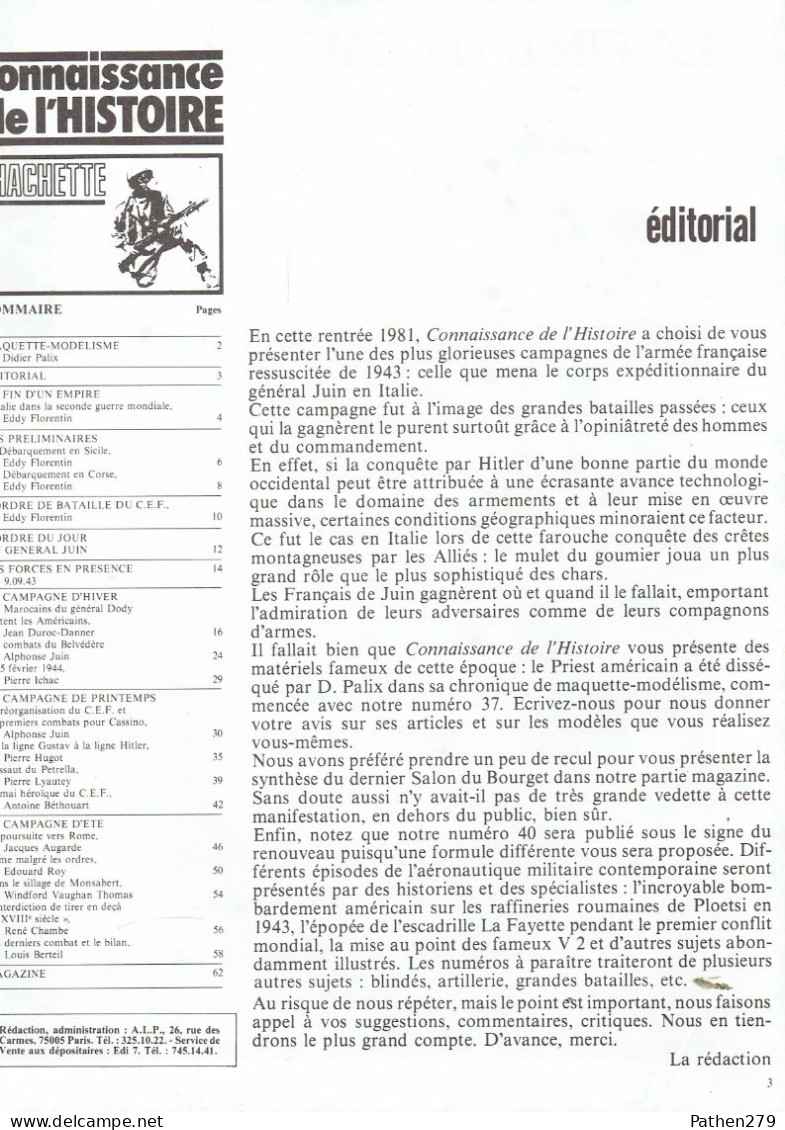 Connaissance De L'histoire N°39 - Hachette - Octobre 1981 - Le Corps Expéditionnaire Français En Italie 1943-1944 - Français