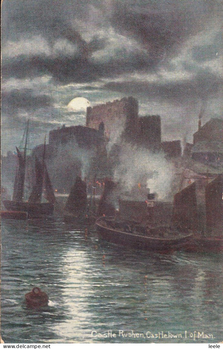 BQ21. Vintage Postcard. Castle Rushen, Castletown, Isle Of Man At Night. - Insel Man