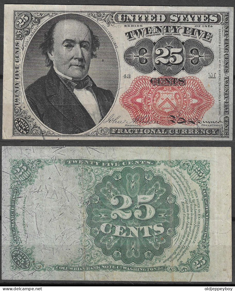 Usa U.s.a. UNITED STATES OF AMERICA 1874 U.S. 25 Cent Fractional Currency Note 5th Issue FR-1308 Very Fine - 1874-1875 : 5° Edición