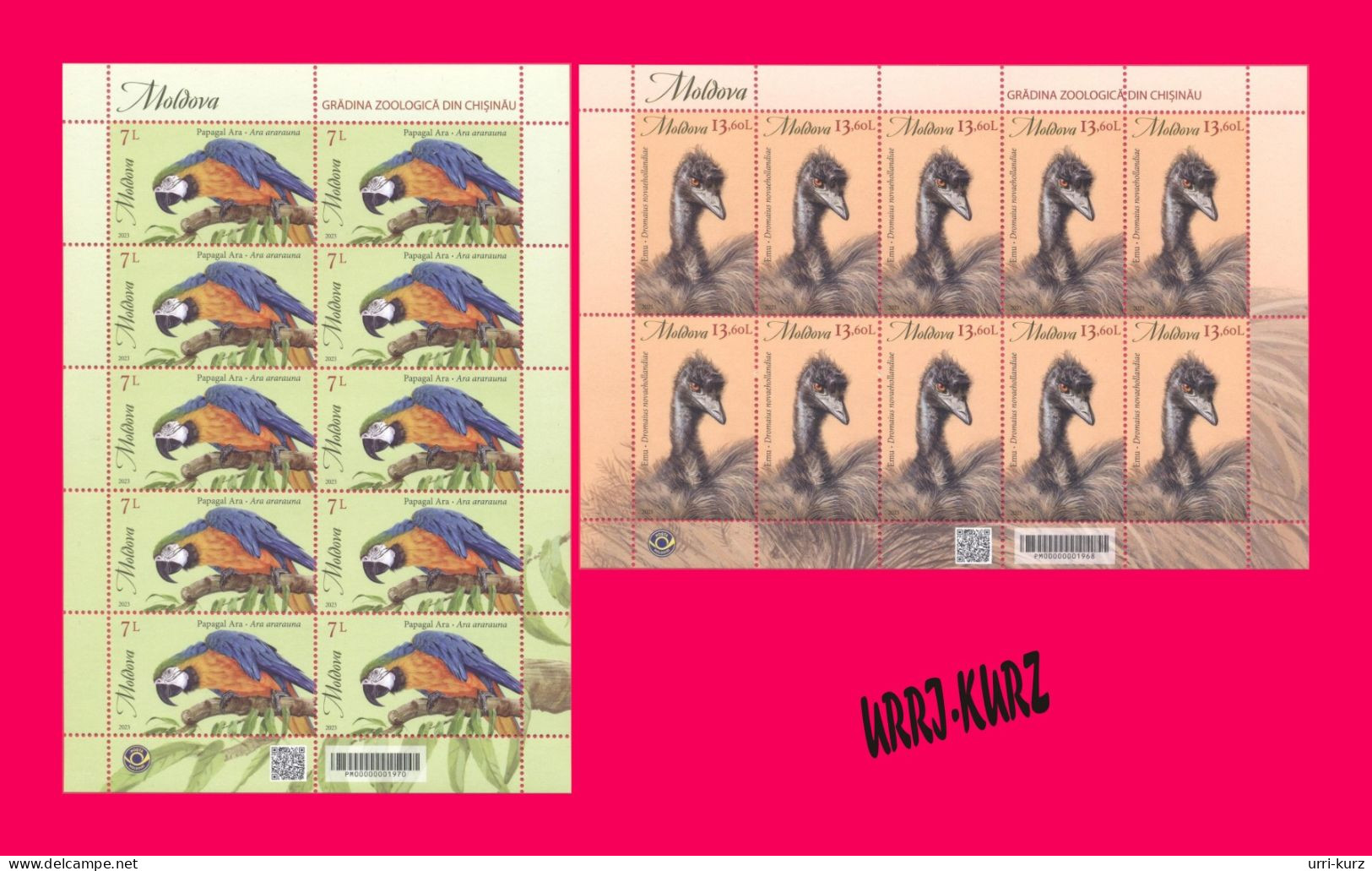 MOLDOVA 2023 Nature Fauna Animals Birds Parrot Emu Ostrich Chisinau ZOO 2 M-s MNH - Avestruces