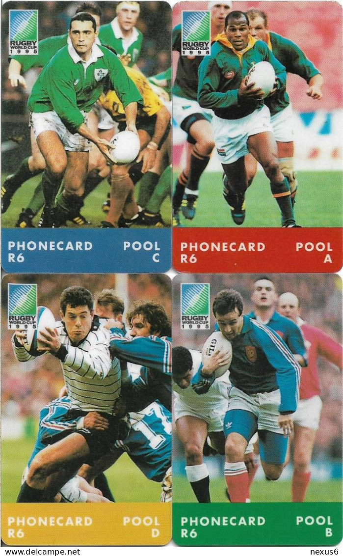 S. Africa - Telkom - Rugby World Cup '95, Pool A-B-C-D Complete Set Of 4 Cards, Chip Siemens S30, 1996, 6R, Used - Zuid-Afrika