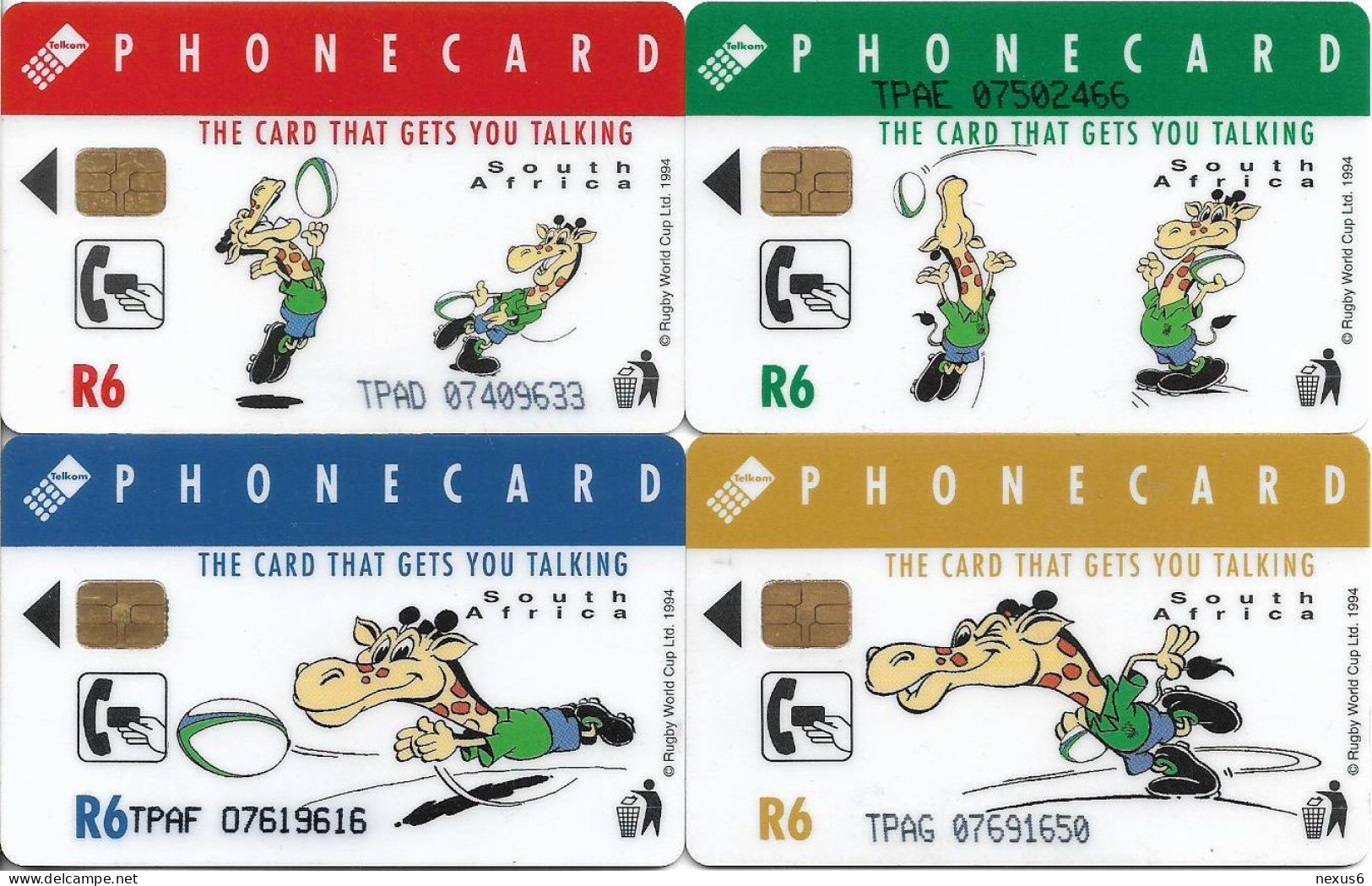 S. Africa - Telkom - Rugby World Cup '95, Pool A-B-C-D Complete Set Of 4 Cards, Chip Siemens S30, 1996, 6R, Used - Suráfrica
