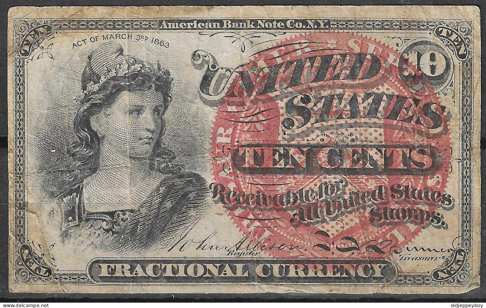 Usa U.s.a. UNITED STATES OF AMERICA  1874 Fractional Currency 10c Fourth Issue Fr# 1257 VERY FINE - 1874-1875 : 5 Uitgift