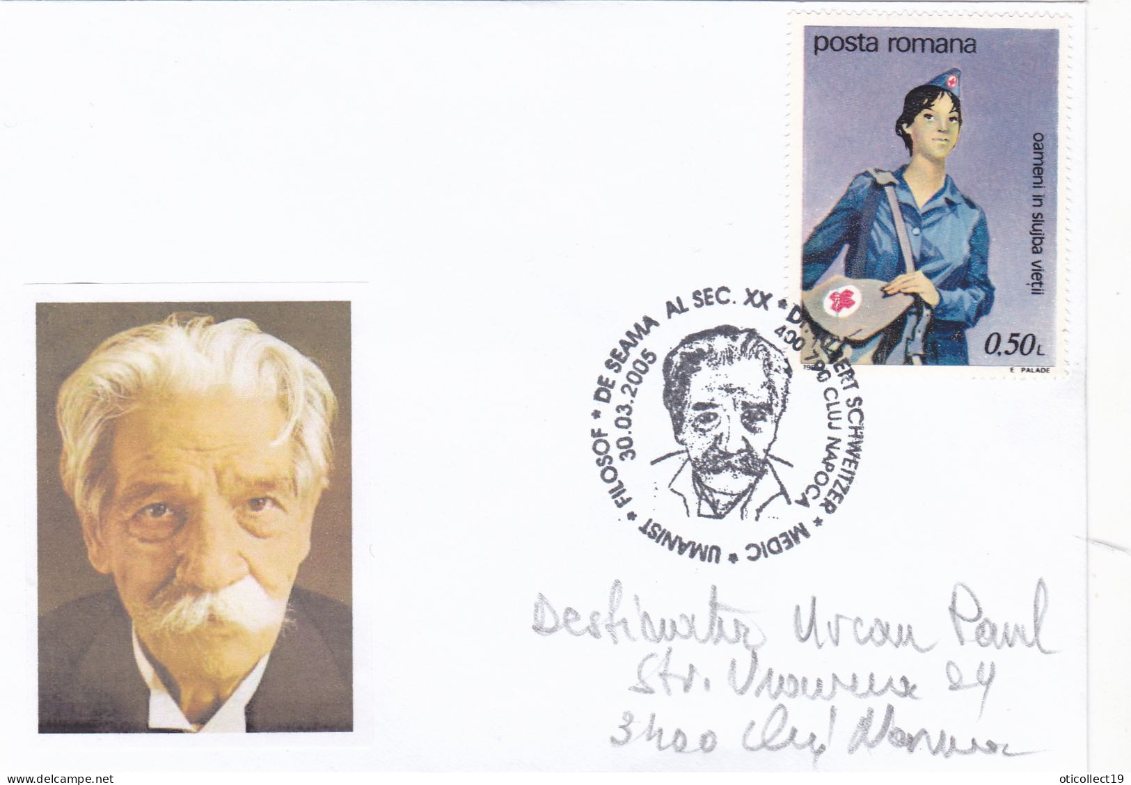 ALBERT SCHWEITZER, PHYSICIAN, MUSICIAN, NOBEL PRIZE LAUREATE,SPECIAL PMK, COVERS 2005 ROMANIA. - Albert Schweitzer