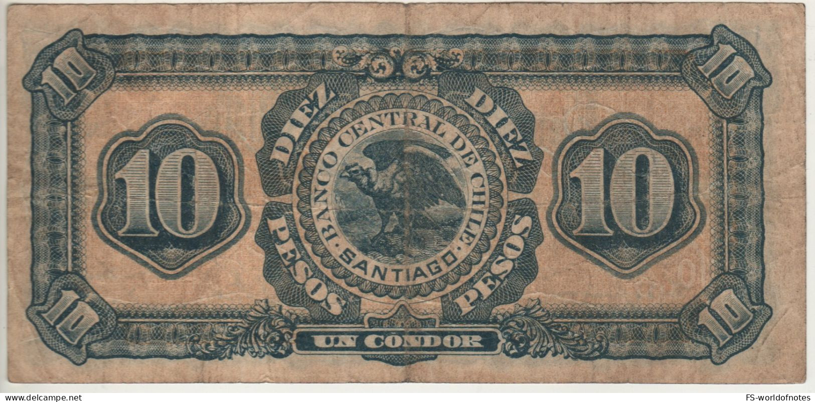 CHILE  10  Pesos - (1 Condor)  P83b   Dated 2.06.1930   ( Condor Seal At Back) - Chile