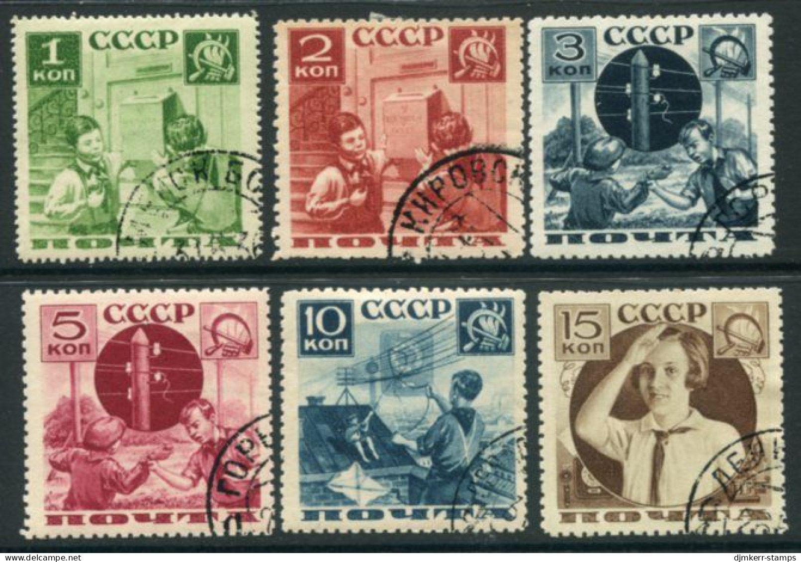 SOVIET UNION 1938 Pioneers Postal Assistance Set Mixed Perforations Used.   Michel 542-47 - Usati