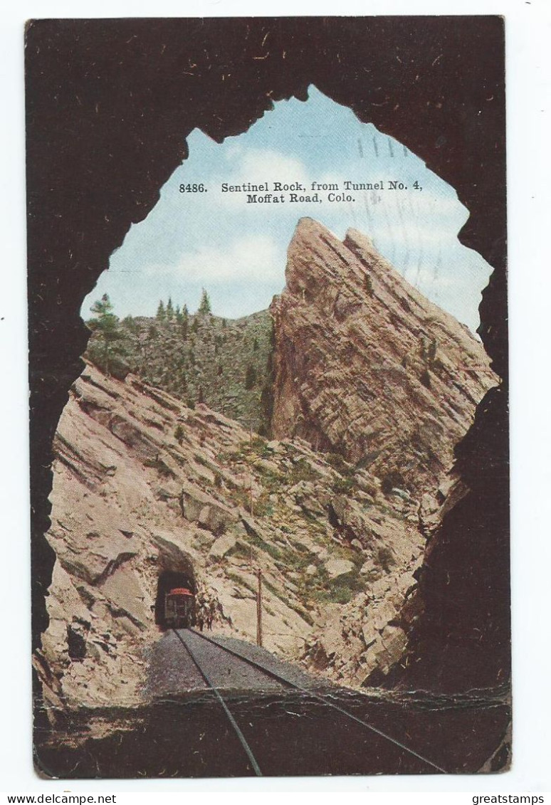 Railway Postcard Sentinel Rock From Tunnel With Locomotive. Posted1910 Denver Colorado Usa - Ouvrages D'Art