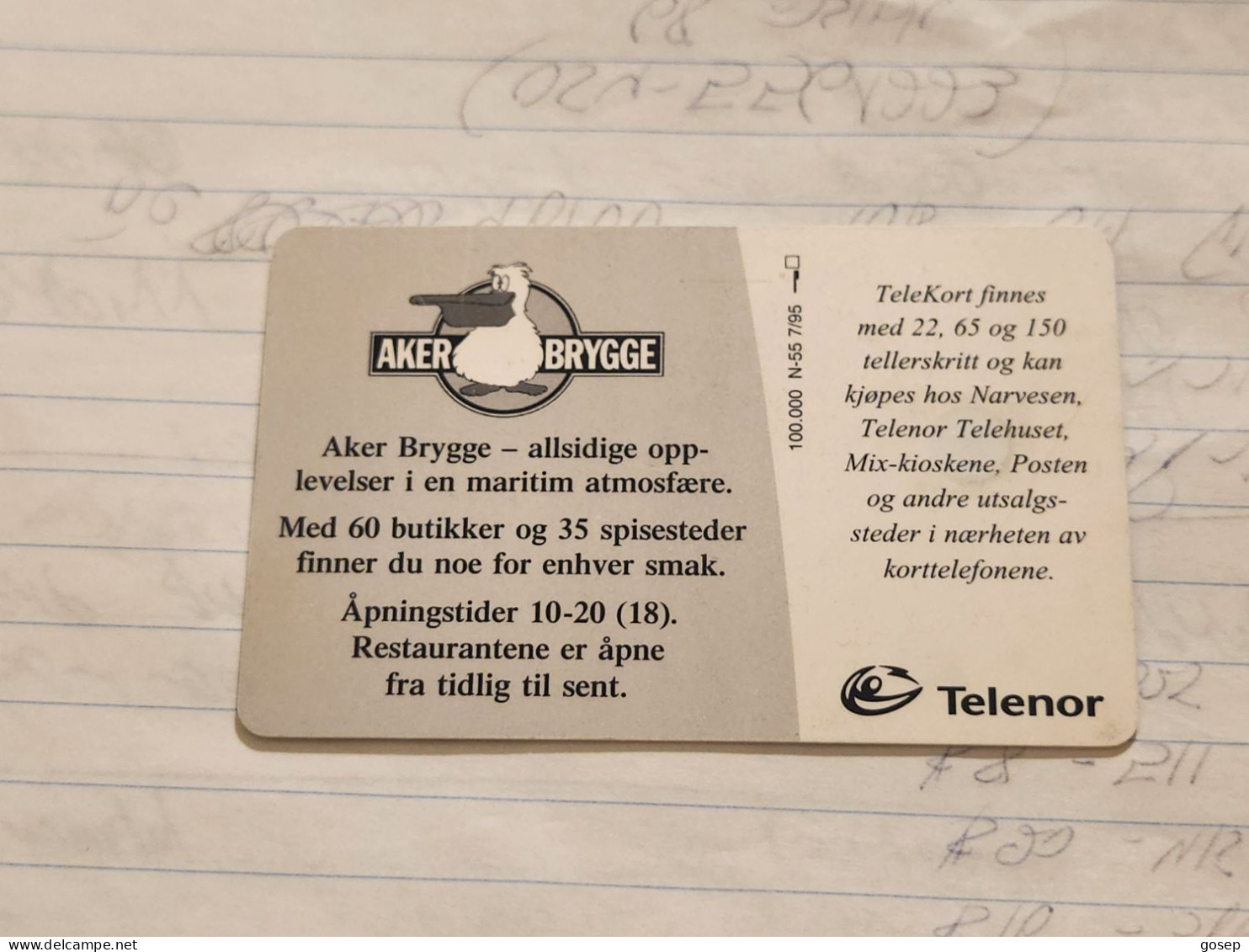 Norway-(N-055)-Aker Brygge-(22 Tellerskritt)-(56)-(?)-used Card+1card Prepiad Free - Norvège